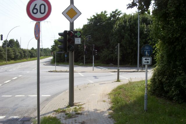 Der verbotenste Grünpfeil der Stadt in der Waltershofer Straße an der Einmündung des Dradenauer Deichweges